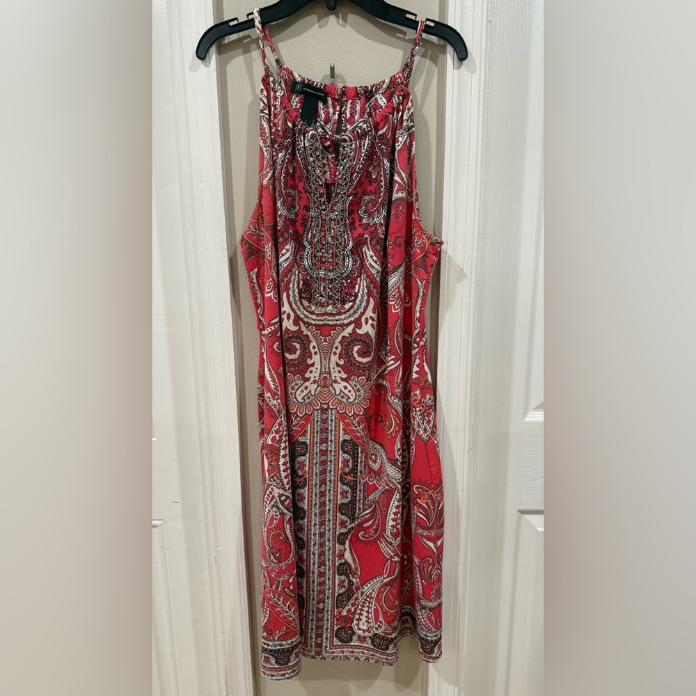 INC International Concepts , coral  and White Paisley Dress
